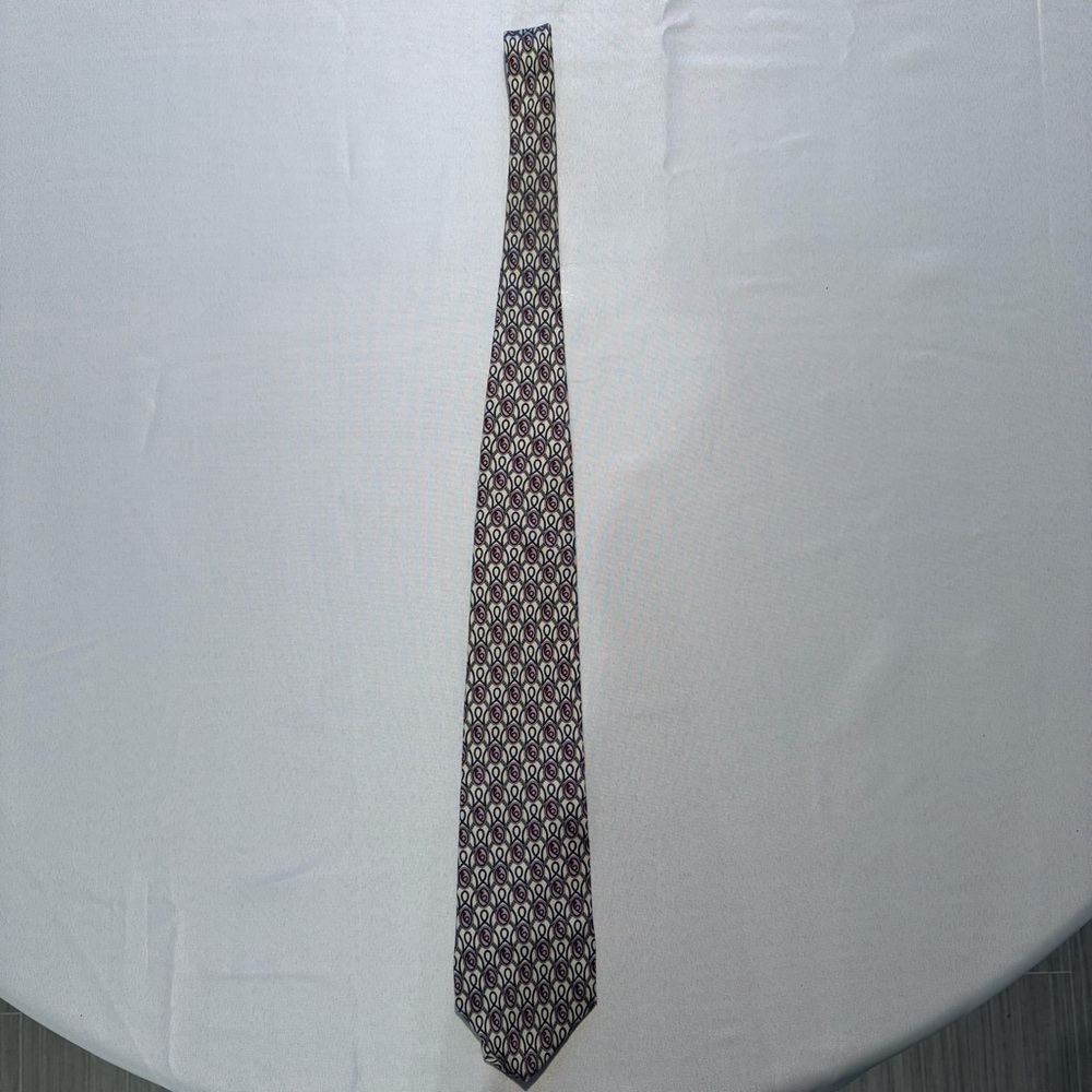 Bert‎ Pulitzer Lazarus Collection Silk Necktie Geometric Cream Burgundy Navy